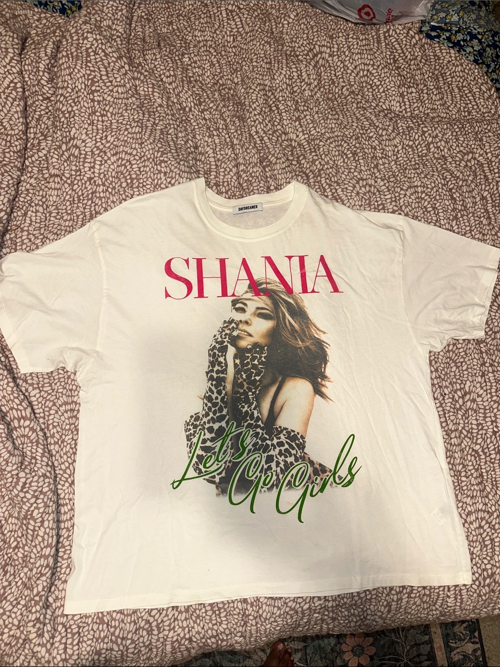 Daydreamer White Shania Graphic Tee with Pink and Green Print New without tags